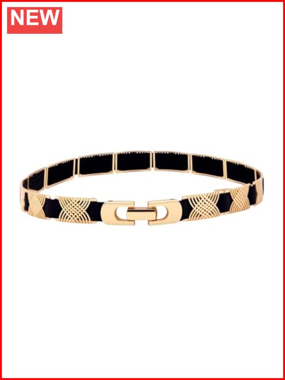 Skinny Elastic Waist Belt with Gold Buckle for Dresses Jeans Pants